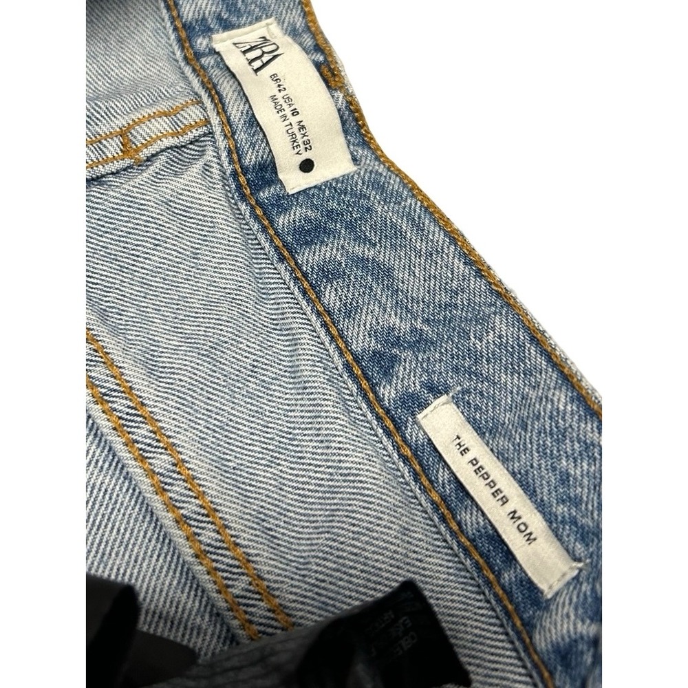 Zara The Pepper Mom Jeans Womens 10 Light Wash Distressed High Rise Straight Leg - Picture 5 of 10